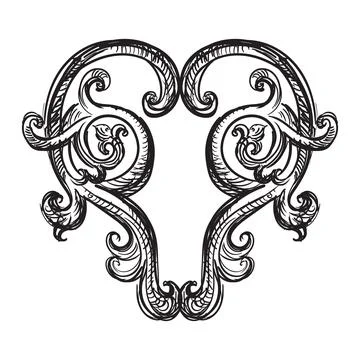 Hand drawing engraved baroque design element illustration Stock Illustration