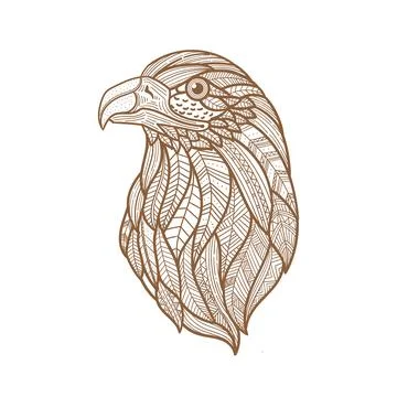 Hand drawing Ethnic patterned eagle head Stock Illustration
