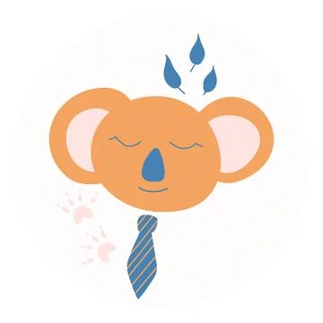 Hand drawing of the face of a satisfied koala with a tie. Doodle style. Children Stock Illustration
