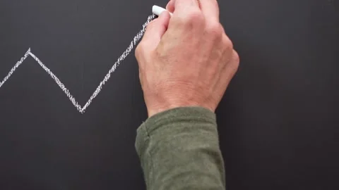 Hand drawing a fall curve on black board Stock Footage 285949759
