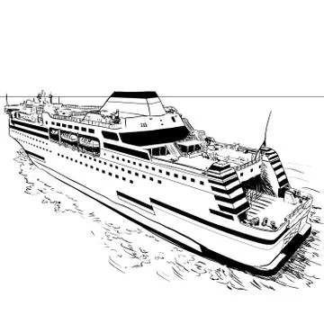 Hand drawing ferry-Vector Illustration Stock Illustration