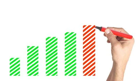 Hand drawing financial Graph with red marker on white Stock Illustration