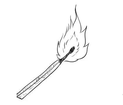 Hand drawing of fire burning Match -Vector Drawn Illustration Stock Illustration
