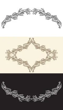 Hand drawing floral design element set three colors vector 스톡 일러스트