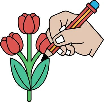 A hand is drawing a flower with a pencil Stock Illustration