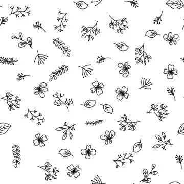 Hand drawing flowers pattern on white background. Tree branches, blooming 스톡 일러스트
