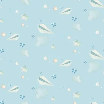 Hand drawing fly cute easter pilot bunny watercolor cartoon bunnies with Stock Illustration