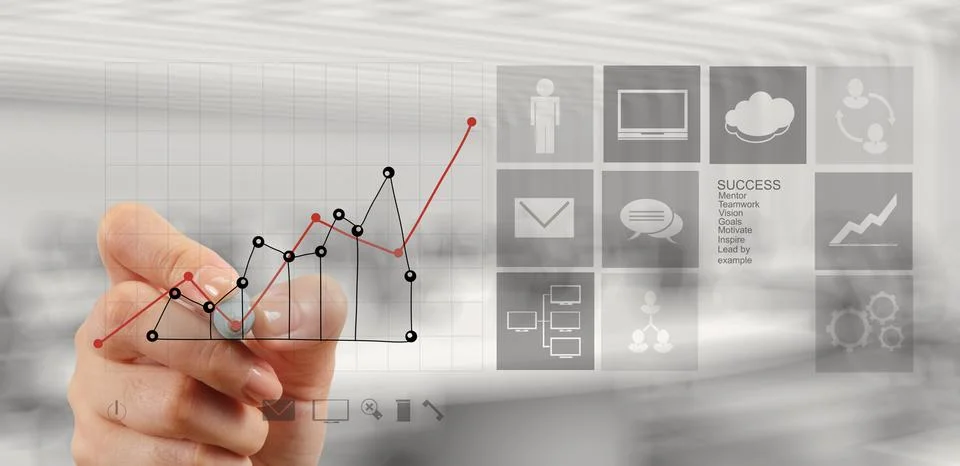 Hand drawing graph chart and business strategy as concept Stock Illustration