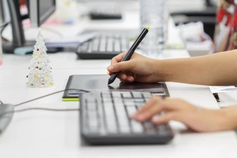 Hand drawing on graphic tablet digital Stock Photos