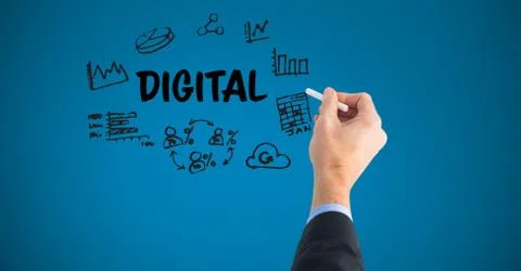 Hand drawing graphics with digital text on screen Stock Photos