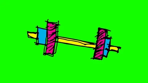 Hand drawing green screen with theme of barbell Stock Footage 100602476