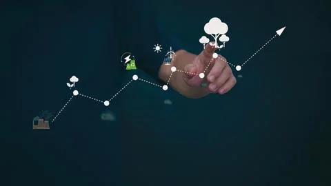 Hand drawing growth and progress line with cloud icons Stock Photos