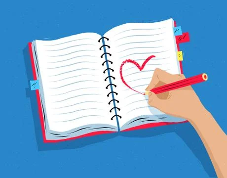 Hand drawing heart shape in notebook Stock Illustration