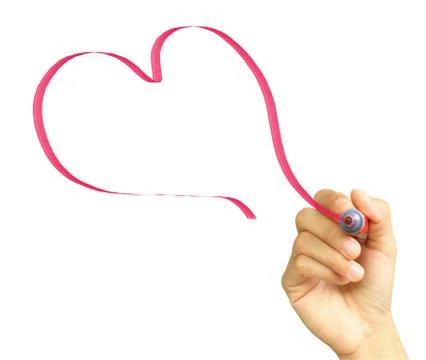 Hand drawing a heart shape with red Foto stock