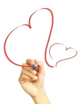 Hand drawing a heart shape with red Stock Photos