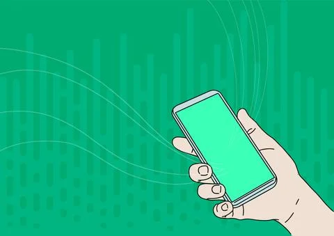 Hand Drawing Holding Mobile Device With Blank Screen Showing New Technology Stock Illustration