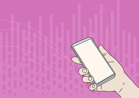 Hand Drawing Holding Mobile Device With Blank Screen Showing New Technology Stock Illustration