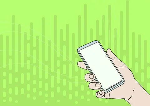Hand Drawing Holding Mobile Device With Blank Screen Showing New Technology Stock Illustration