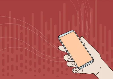 Hand Drawing Holding Mobile Device With Blank Screen Showing New Technology イラスト素材