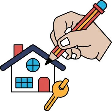 A hand is drawing a house with a key on it Stock Illustration