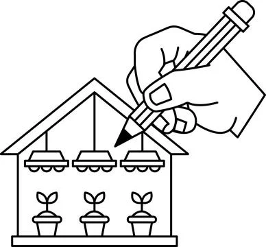 A hand is drawing a house with a pencil Ilustración de archivo