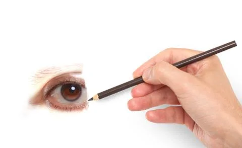 Hand drawing a human eye Stock Photos