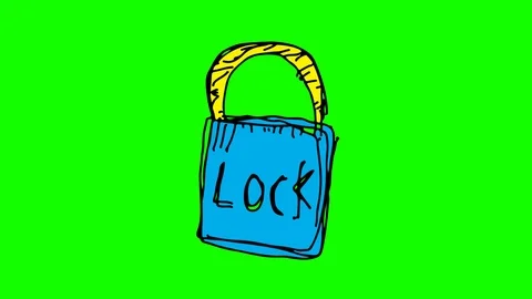 Hand drawing icon green screen with theme of padlock Stock Footage 100603320