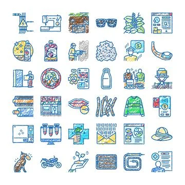 Hand drawing icon set global industry and lifestyle 스톡 일러스트