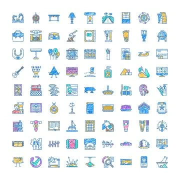 Hand drawing icon set illustration representing diverse concepts Stock Illustration