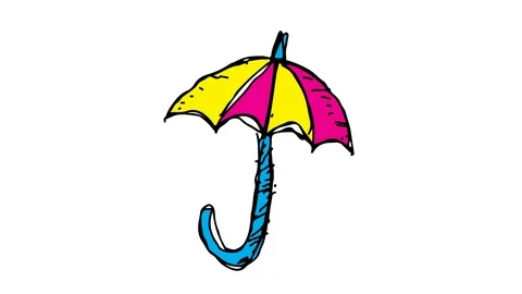 Hand drawing icon white screen with theme of umbrella Stock Footage 100603539