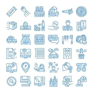 Hand drawing icons representing various business and life concepts Ilustración de archivo