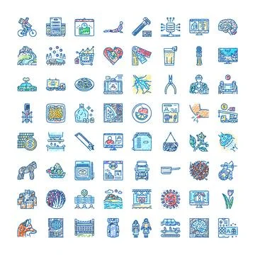 Hand drawing icons set showing varied concepts and subjects Stock Illustration
