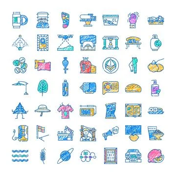 Hand drawing icons set with various concepts Stock Illustration