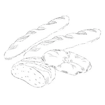 Hand drawing illustration of different breads . Isolated sketch bread Stockillustratie
