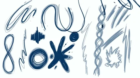 Hand drawing ink blots and rough blue pen lines on a white background. Stock Stock Footage 339020604