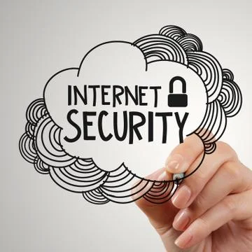 Hand drawing  internet security on touch screen computer as concept Stock Illustration