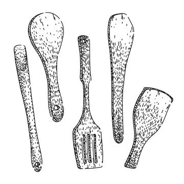 Hand drawing kitchen utensils, black and white sketch Stock Illustration