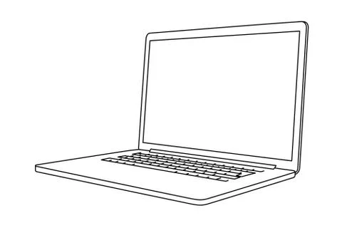 Hand drawing of a laptop. Perspective view. Stock Illustration