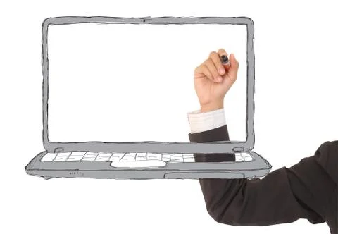 Hand drawing laptop . Stock Photos