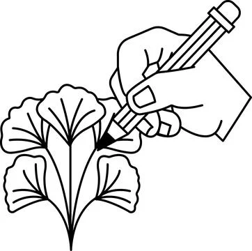 A hand is drawing a leaf with a pencil Stock Illustration