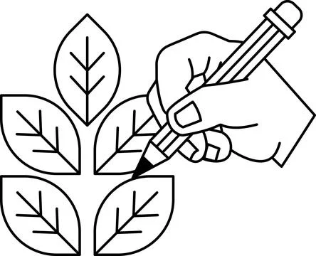 A hand is drawing a leaf with a pencil Stock Illustration