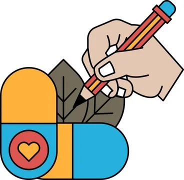 A hand is drawing a leaf with a pencil Illustrazione stock