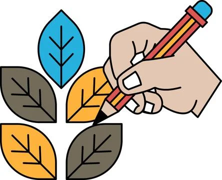 A hand is drawing a leaf with a pencil Stock Illustration