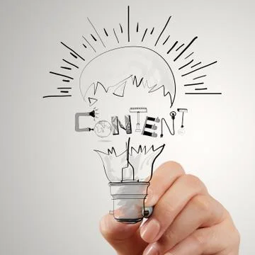 Hand drawing light bulb and content word design as concept イラスト素材