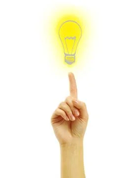 Hand with a drawing light bulb Stock Photos