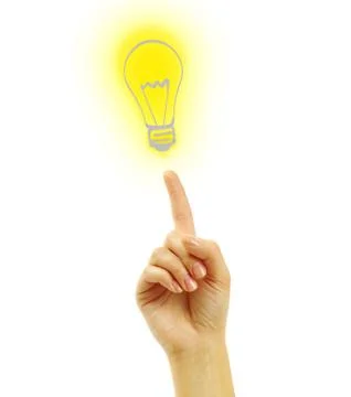 Hand with a drawing light bulb Stock Photos