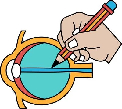 A hand is drawing a line on a drawing of an eye Stock Illustration