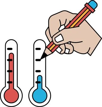 A hand is drawing a line on a thermometer Stock Illustration