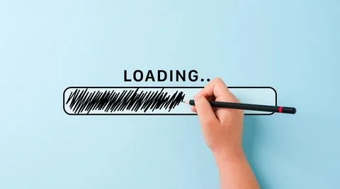 Hand drawing loading bar progress concept on blue background Stock Photos