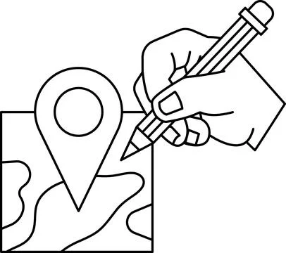 A hand is drawing a map with a pencil Stock Illustration